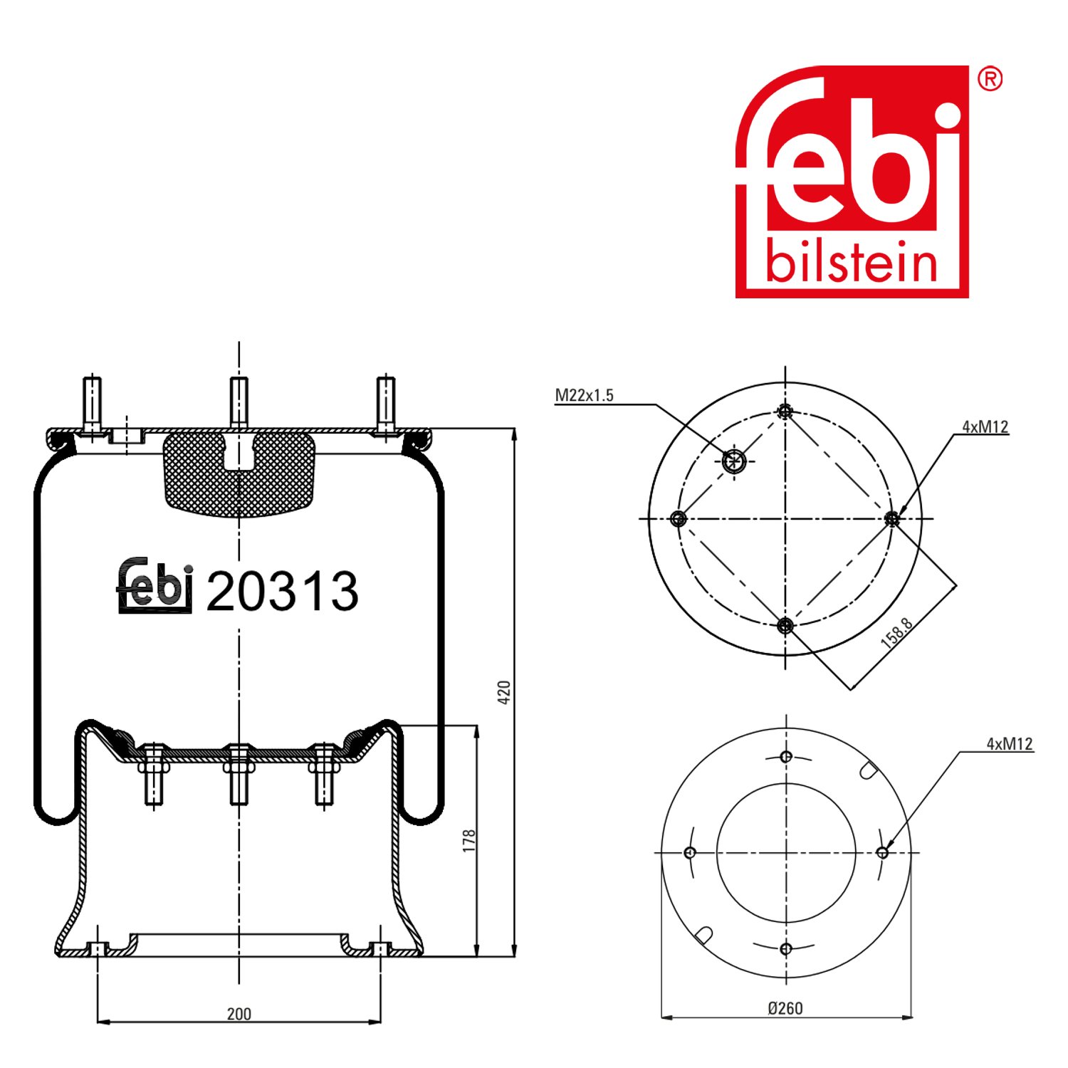 Air Spring - Febi 20313 - Pack Size: 1 | OnDemand Truck Parts