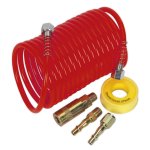 Sealey PE Coiled Air Hose Kit with Connectors 5m x 5mm