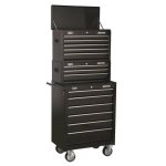 Sealey Topchest, Mid-Box Tool Chest & Rollcab 14 Drawer Stack - Black