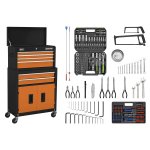 Sealey Topchest & Rollcab Combination 6 Drawer with Ball-Bearing Slides - Orange/Black & 170pc Tool Kit