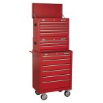 Sealey Topchest, Mid-Box Tool Chest & Rollcab 14 Drawer Stack - Red