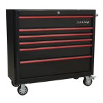 Sealey Premier Retro Style Wide Rollcab 6 Drawer - Black with Red Anodised Drawer Pulls