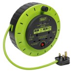 Sealey 10m Cassette Type Cable Reel with Thermal Trip 2 x 230V & 2 x USB - Hi-Vis Green