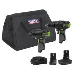 Sealey 2 x SV10.8 Series Cordless Combi Drill & Impact Driver Kit 10.8V - 2 Batteries