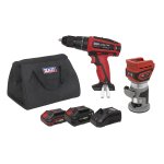 Sealey 2 x SV20 Series Cordless Router & Combi Drill Kit 20V - 2 Batteries