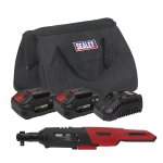 Sealey SV20 Series 3/8"Sq Drive Cordless Ratchet Wrench Kit 60Nm 20V 4Ah - 2 Batteries