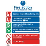 Sealey Worksafe® Fire Action With Lift Safety Sign - Rigid Plastic