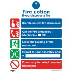 Sealey Worksafe® Fire Action Without Lift Safety Sign - Rigid Plastic