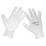 Sealey Worksafe® White Precision Grip Gloves, Large - Pair