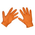 Sealey Diamond Grip Extra-Thick Nitrile Powder-Free Gloves, Orange, Large - Pack of 50