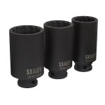 Sealey Impact Hub Nut Socket Set 1/2"Sq Drive 12-Point 3pc