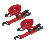 Sealey Ratchet Straps Polyester Webbing with J-Hooks 32mm x 4.9m 1200kg Breaking Strength - 2 Pairs