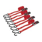 Sealey Ratchet Strap Polyester Webbing with S-Hooks 25mm x 4m 800kg Breaking Strength - 2 Pairs