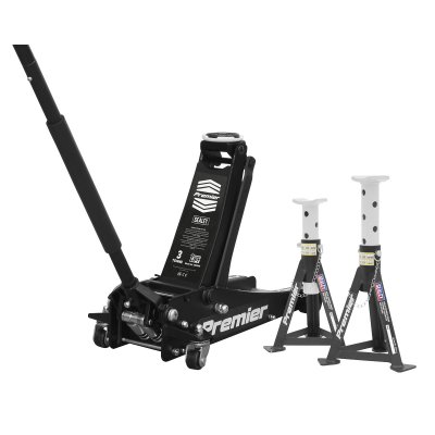 Sealey Premier Trolley Jack 3 Tonne & Axle Stands (Pair) 3 Tonne per Stand Combo