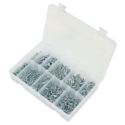 Sealey Zinc Plated Self-Tapping Countersunk Pozi Screw Assortment 600pc ...