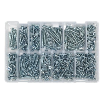 Sealey Zinc Plated Self-Tapping Countersunk Pozi Screw Assortment 600pc ...