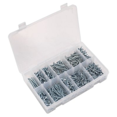 Sealey Zinc Plated Self-Tapping Countersunk Pozi Screw Assortment 600pc