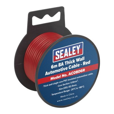 Sealey 8A Thick Wall Automotive Cable 6m - Red