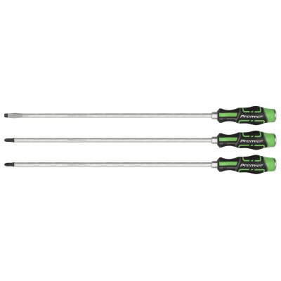 Sealey Premier Extra-Long Hammer-Thru Screwdriver Set 450mm 3pc - Hi-Vis Green