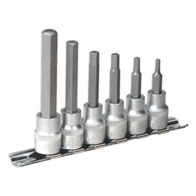 Sealey Hex Socket Bit Set with Rail 6pc 3/8