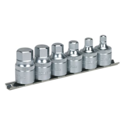 Sealey Premier Stubby Hex Socket Bit Set with Rail 1/2