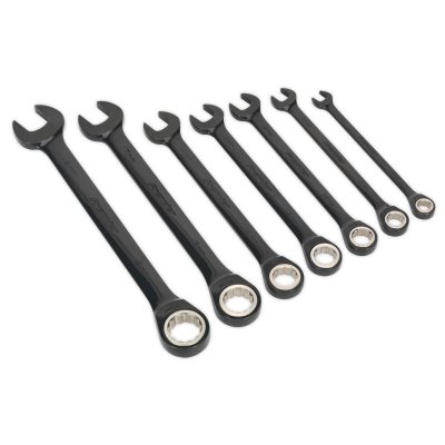 Sealey Premier Black Combination Ratchet Spanner Set 7pc