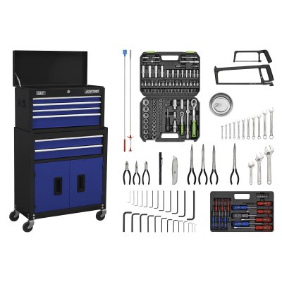 Sealey American PRO Topchest & Rollcab Combination 6 Drawer with 170pc Tool Kit - Blue/Black