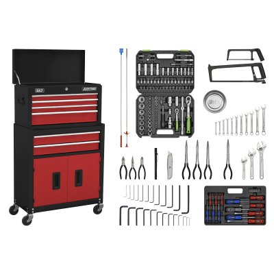 Sealey American PRO Topchest & Rollcab Combination 6 Drawer with 170pc Tool Kit - Red/Black