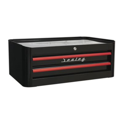 Sealey Premier Retro Style Mid-Box Tool Chest 2 Drawer - Black with Red Anodised Drawer Pulls