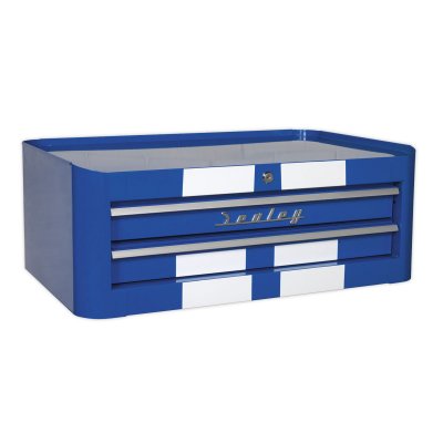 Sealey Premier Retro Style Mid-Box Tool Chest 2 Drawer - Blue with White Stripes