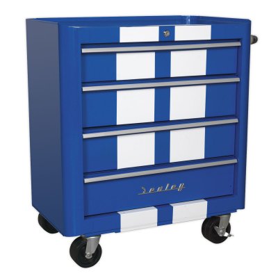 Sealey Premier Retro Style Rollcab 4 Drawer - Blue with White Stripes