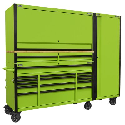 Sealey 15 Drawer 1549mm Mobile Trolley with Wooden Worktop, Hutch, 2 Drawer Riser & Side Locker