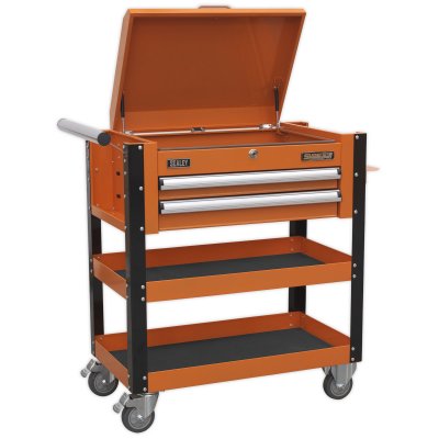 Sealey Superline PRO Heavy-Duty Mobile Tool & Parts Trolley with Lockable Top & 2 Drawers - Orange