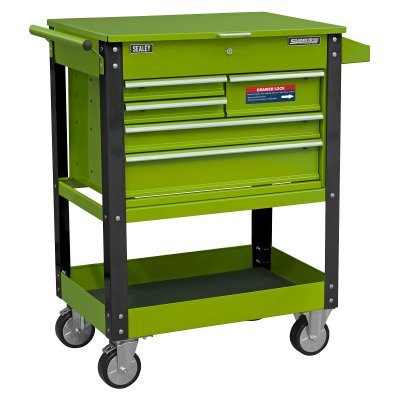 Sealey Superline PRO Heavy-Duty Mobile Tool & Parts Trolley with 5 Drawers and Lockable Top - Hi-Vis Green