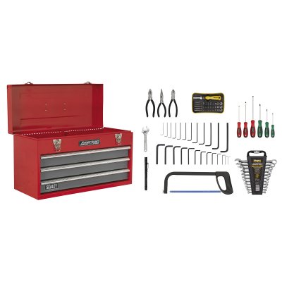 Sealey American PRO Tool Chest 3 Drawer with 93pc Tool Kit - Red/Grey