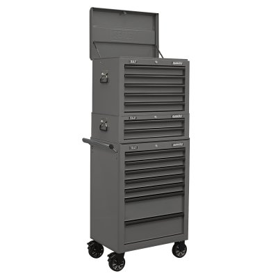 Sealey Superline PRO Topchest, Mid-Box Tool Chest & Rollcab Combination 14 Drawer - Grey