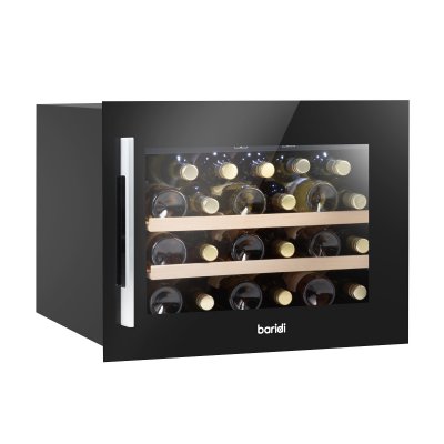 Sealey Baridi 60cm Built-In 28 Bottle Wine Cooler with Beech Wood Shelves and Internal LED Light, Black