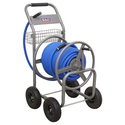 Sealey Heavy-Duty Hose Reel Cart with 50m Heavy-Duty 19mm Hot & Cold Rubber Water Hose