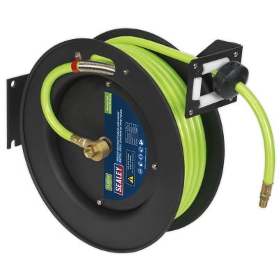 Sealey 15m Retractable High-Visibility TPR Air Hose with Metal Reel 10mm ID