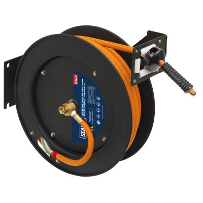 Sealey 15m Retractable High-Visibility Hybrid Air Hose with Metal Reel 10mm ID