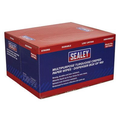 Sealey Multipurpose Creped Turquoise Paper Wipes 60gsm - Dispenser Box of 160 Sheets