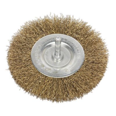 Sealey 100mm Crimped Flat Wire Brush with 6mm Shaft