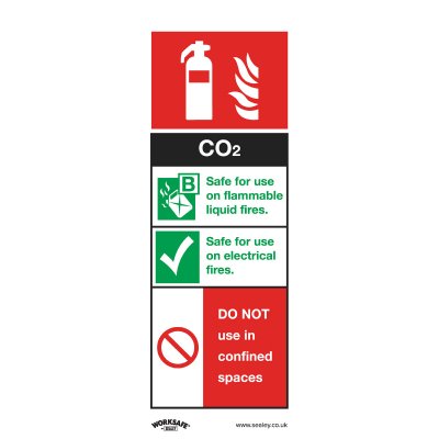 Sealey Worksafe CO2 Fire Extinguisher Safety Sign, Rigid Plastic - Pack of 10