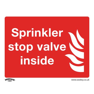 Sealey Worksafe Sprinkler Stop Valve Safety Sign - Rigid Plastic