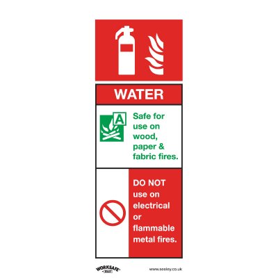 Sealey Worksafe Water Fire Extinguisher Safety Sign - Rigid Plastic