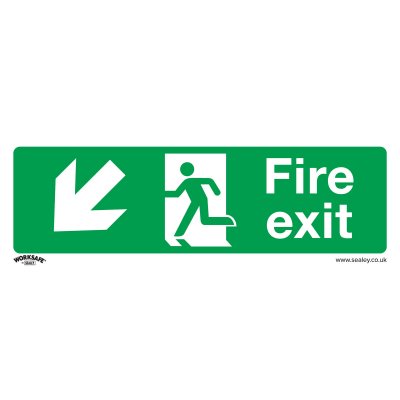 Sealey Worksafe Fire Exit (Down Left) Safety Sign - Rigid Plastic