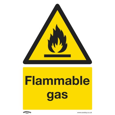 Sealey Worksafe Flammable Gas Safety Sign, Rigid Plastic - Pack of 10