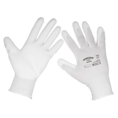 Sealey Worksafe White Precision Grip Gloves, Large - Box of 120 Pairs