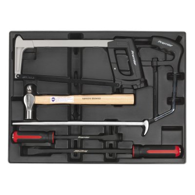 Sealey Premier Pry Bar, Hammer & Hacksaw Set with Tool Tray 6pc