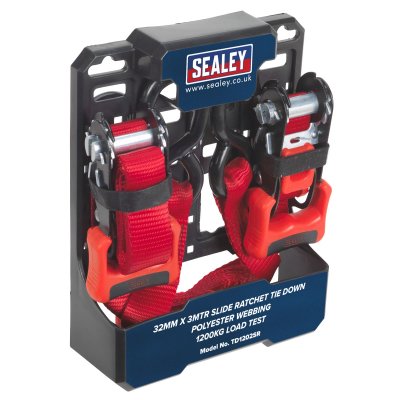 Sealey Slide Ratchet Strap Polyester Webbing with S-Hooks 32mm x 3m 1200kg Breaking Strength